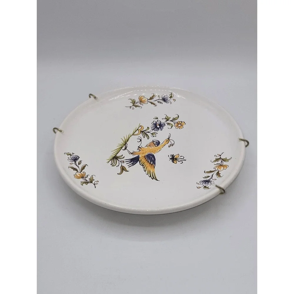 L'Atelier de France Moustiers Decor XVIIIe Faience Wall Plate Bird Floral